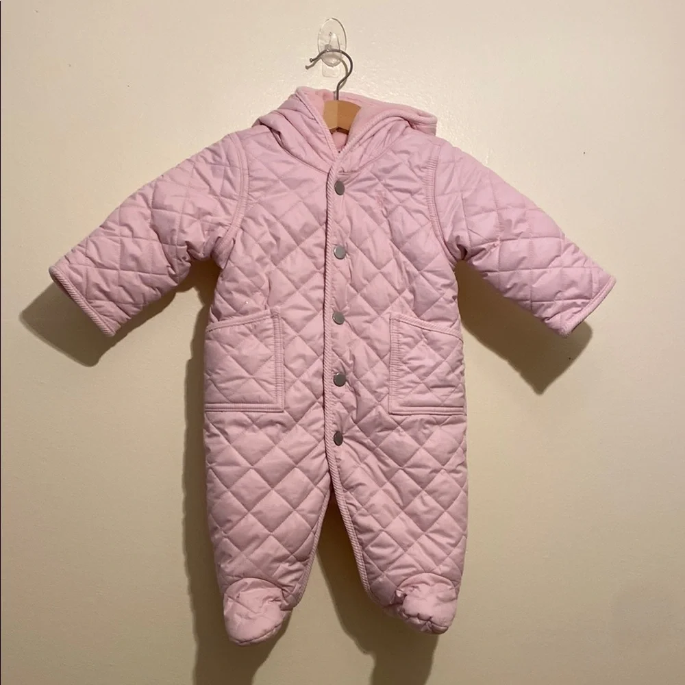 Ralph Lauren Pink Quilted Baby Snowsuit. Size 3M